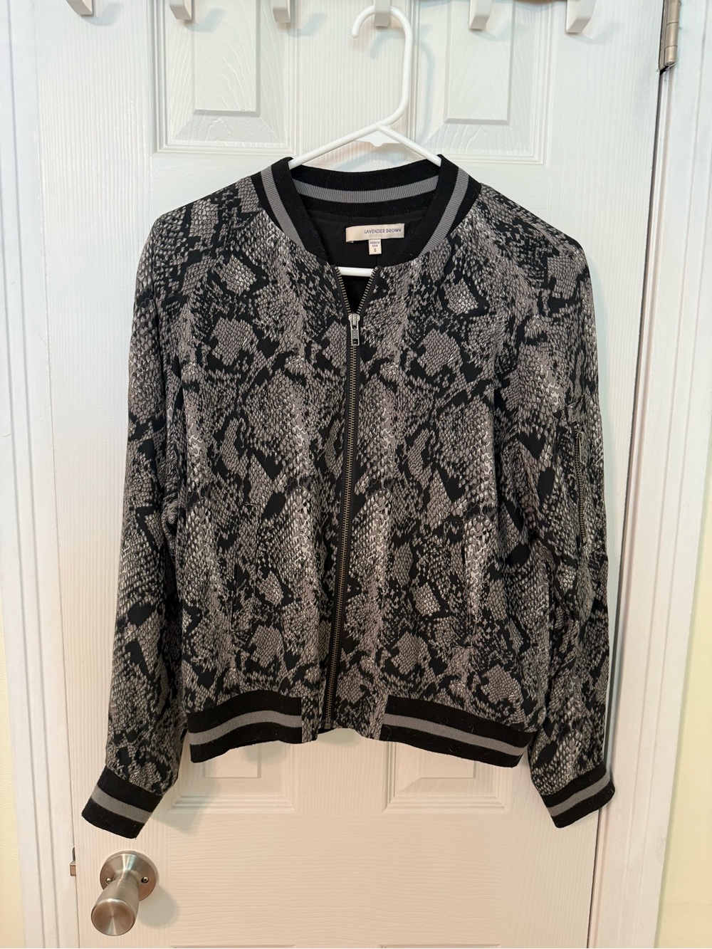 Lavender Brown Black & Gray Snake-Print Bomber Jacket